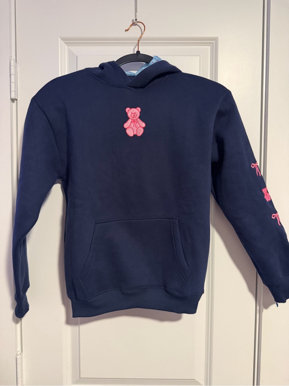 Simply Southern Navy Pullover Hoodie with Pink Teddy Appliqués